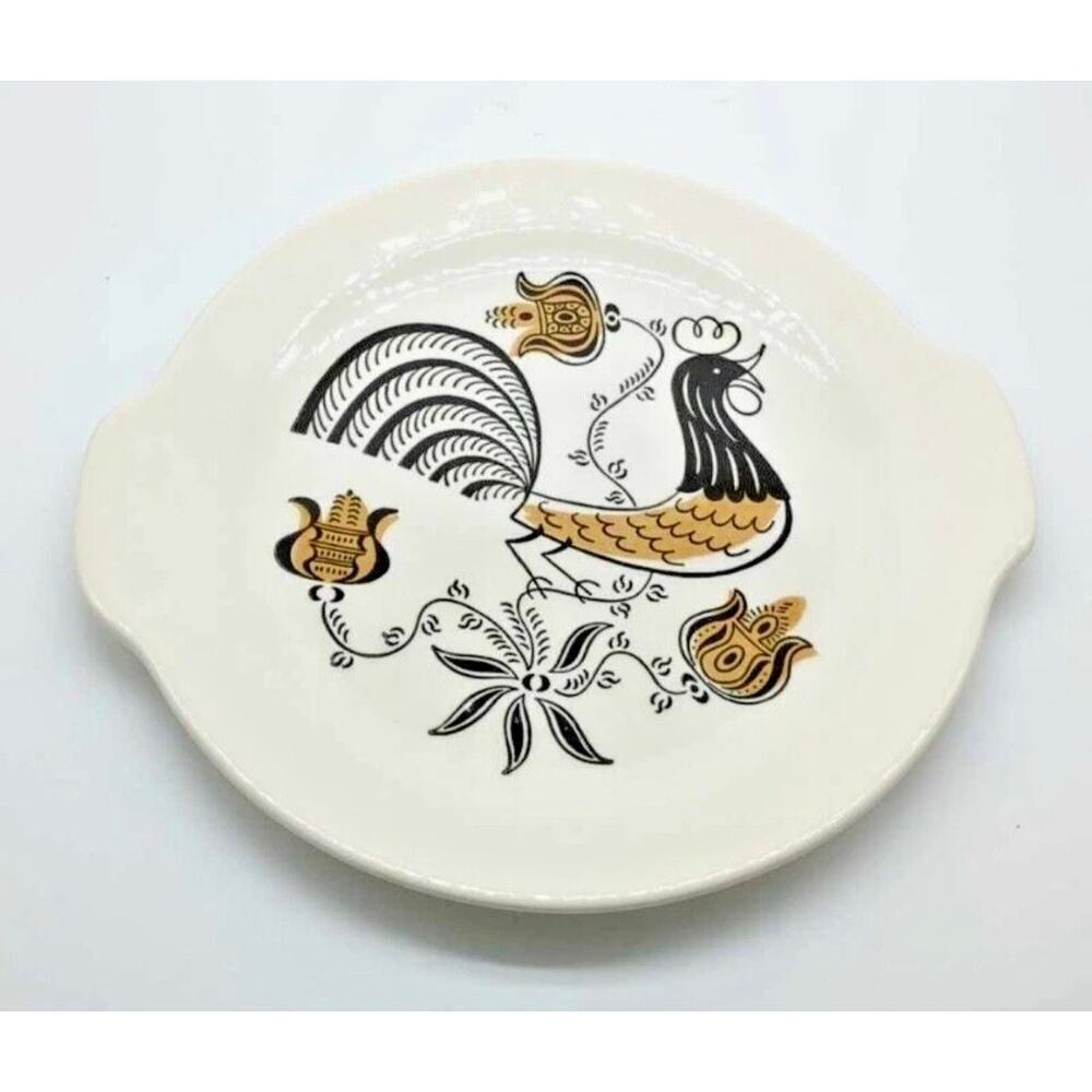 Royal Ironstone Good Morning Rooster black & gold cake plate.